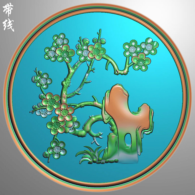 HNM-236梅花圆背板精雕图免费下载灰...