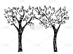 简单的手绘矢量图在黑色的轮廓。落叶乔木、拱门、通道。自然和风景。墨水草图。