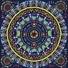 手绘抽象部落背景。曼荼罗卡通矢量卡。