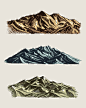 mountain peaks set, vintage engraving : set of vintage mountain peaks, engraned illustrations hand drawn