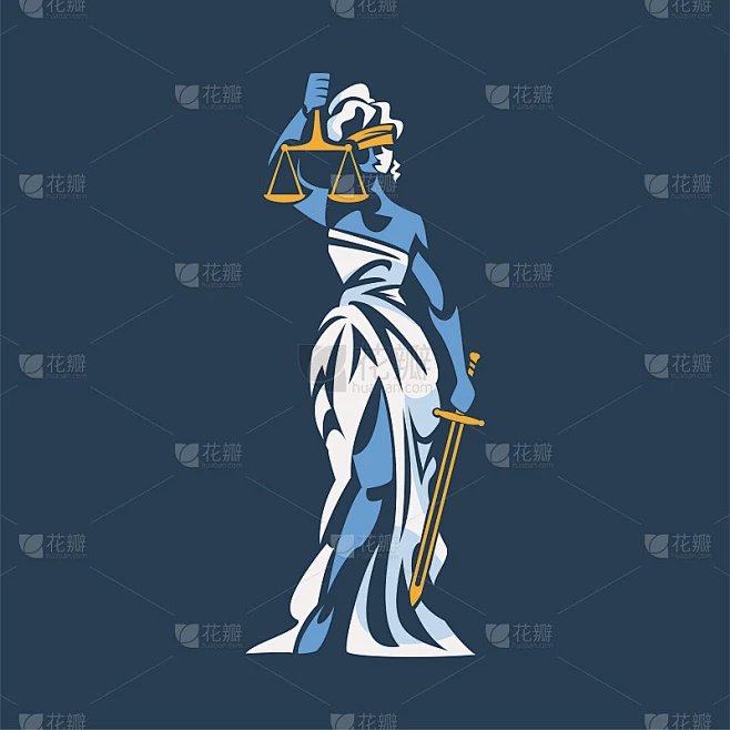 忒弥斯作为古希腊女神和夫人的正义与蒙住眼睛持有天平和剑矢量插图素材-花瓣网