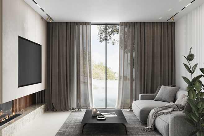 a living room with a...