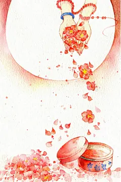 唯美古风场景水墨水彩手绘配饰古典道具插画JPG图背景设计PS素材
