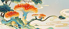 国潮插画灵芝高清模板免费下载-趣麦麦图