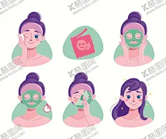 护肤面膜步骤流程插画 【酷图网】护肤面膜,面膜插画,面膜步骤流程,面部护肤插画,扁平风插画,卡通插画,手绘插画,插画设计,矢量元素,元素设计