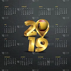 2019,模板,日历,字体,金色,欧洲,新年,国内著名景点,白昼,商务