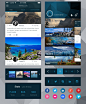 iOS Travel App Concept • Download Link : This kit was designed at iPhone 6 resolution with scalable elements. Screens and elements include login, registration, navigation, location feed, image based menu, gallery slider, stats, and social icons. 