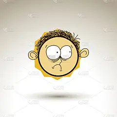 矢量彩色手绘插图卡通男孩孤立在白色的背景，简单的设计元素，网络头像的想法。青少年脸上的面部表情。