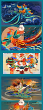 国潮风仙鹤喜鹊凤凰手绘插画浮世绘中国古典海报psd设计素材模板-淘宝网