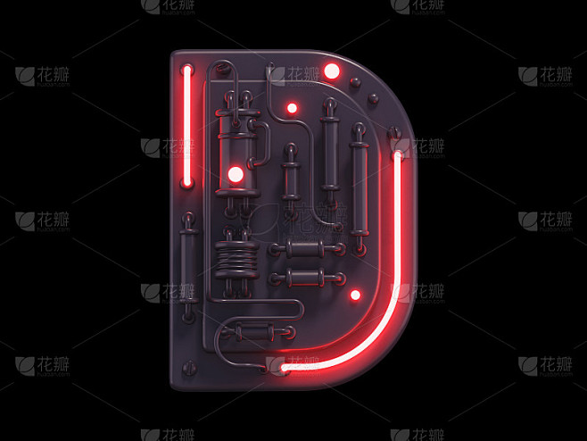 黑色的未来主义字体，红色的灯光。