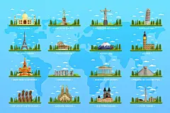 s0245-世界名胜古迹建筑旅游AI矢量图形插画设计素材-淘宝网