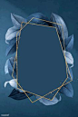 Hexagon foliage frame on blue background vector | premium image by rawpixel.com / busbus