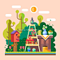 创意抽象扁平化场景图标Creative abstract flat sceneries and ic