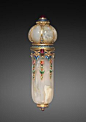 Perfume Vial: c. 1900, fabricated by Tecla Firm (French), agate with enamel, gold, rubies, Overall - h:8.30 w:2.45 cm (h:3 1/4 w:15/16 inches). Gift of Mr. and Mrs. A. Dean Perry 1981.74