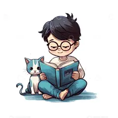 和猫咪一起阅读的男孩高清模板免费下载-趣麦麦图