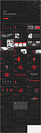 【简一设计】红黑精致点线科技感商务PPT模板