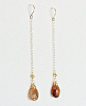 Dainty goldstone chain earring - gemstone earring - gold filled earring.@北坤人素材