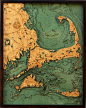 Laser-cut wooden contour map of Cape Cod: 