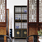 [摆设 新中式家具]中式复古2屉4门书柜实木书架做旧博古格展示柜