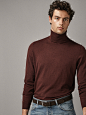 Massimo Dutti 男装 素色棉质/山羊绒/桑蚕丝高领针织衫毛衣 00936317800-tmall.com天猫