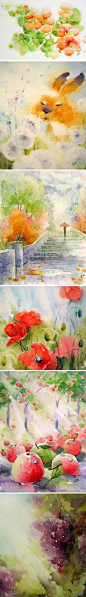 俄罗斯的艺术家Stitch Mary 的柔和水彩作品。好柔柔的感觉。
