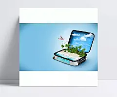 创意旅行箱与海滩风景|旅行箱,行李箱,椰树,夏日主题海报,夏日旅游,海滩旅游,沙滩风景,海滩风景,其他类别,生活百科,图片素材