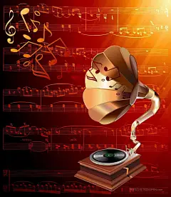 矢量卡通手绘音乐元素素材留声机音符光束光感光效光晕光影