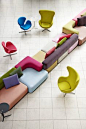 Fritz Hansen Swan chairs chatting with Arne Jacobsen Egg chairs