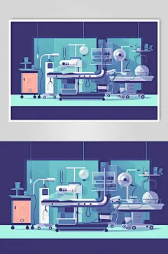 AI数字艺术扁平风医院手术室场景医疗插画