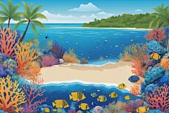 小鱼珊瑚海水小鱼海洋插画图片