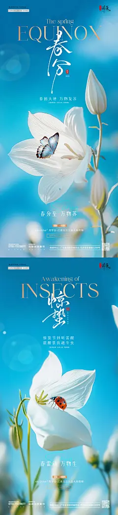 地产惊蛰春分花卉风景海报
