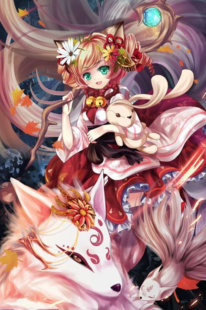 九尾狐萝莉妖怪狐狸兽和风和服少女晶石大铃铛兔子布偶兽耳动漫头像