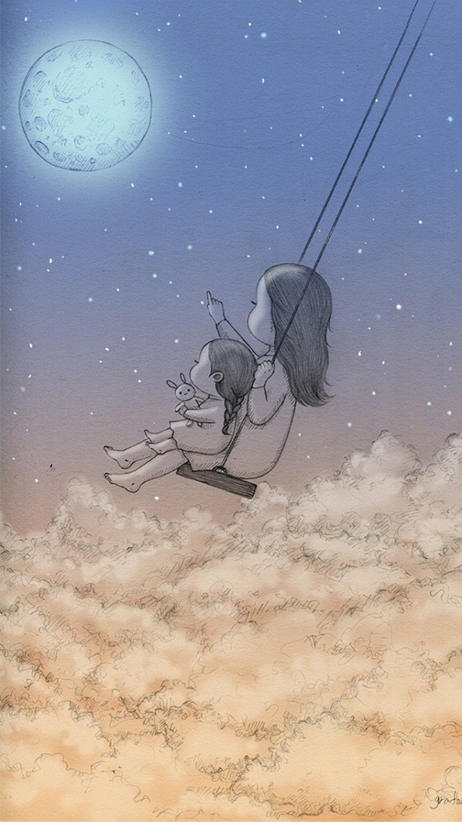 女孩与兔子 暖心插画