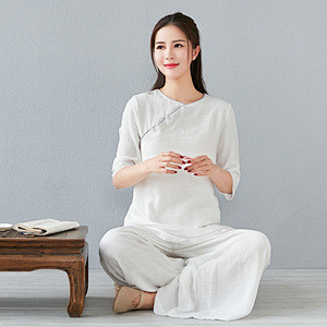 瑜伽服套装女2018早秋太极服盘扣上衣棉...