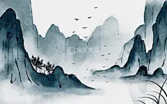 水墨山水画中国风大气古风插画高清模板免费下载-趣麦麦图