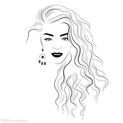 卷发美女头像简笔画
