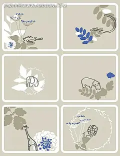 卡通小动物插画手绘的花卉和小动物集合长颈鹿|大象|鳄鱼|河马|花朵|花卉|集合|卡通小动物插画|蛇|狮子|矢量素材|手绘|小动物|叶蔓|叶子|印花图案