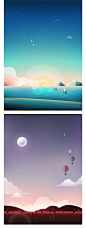 扁平自然风景夜色夜晚星空山水海边灯塔烟花河流插画AI矢量素材-淘宝网