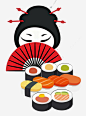 手绘日式料理美女和寿司高清素材 页面 设计图片 免费下载 页面网页 平面电商 创意素材 png素材