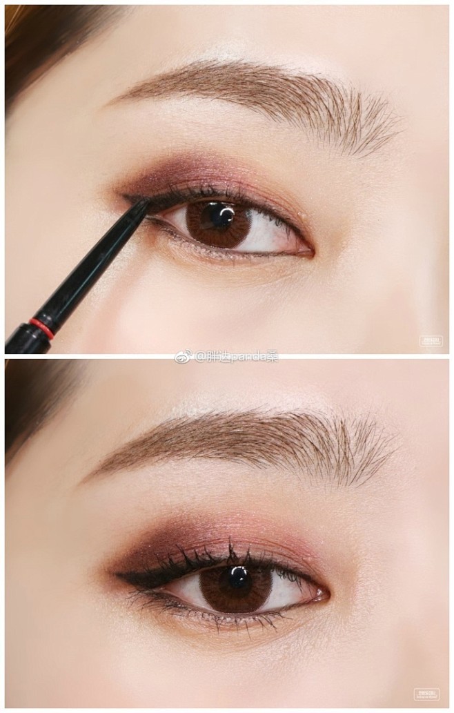 分享两枚使用彩色眼线笔完成的简单眼妆教程...