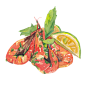 水彩手绘菜品柠檬虾