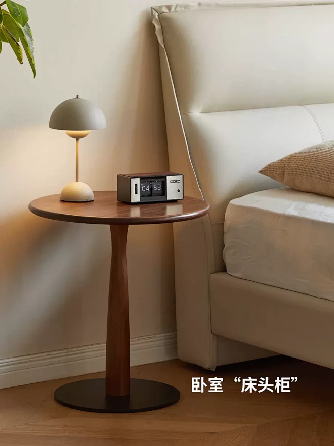 源氏木语实木边几黑胡桃木小圆桌客厅沙发侧...