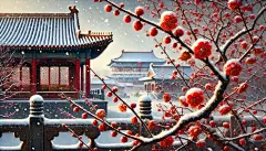 冬雪腊梅故宫大雪手绘插画背景高清模板免费下载-趣麦麦图