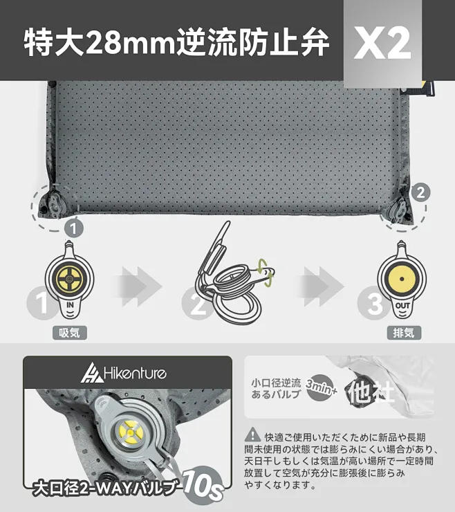 Amazon.co.jp: HIKENTURE 充气垫【10s自动膨胀・极厚8cm・R值6.2】露营垫 2WAY止逆阀 气垫 带枕头 户外 ...