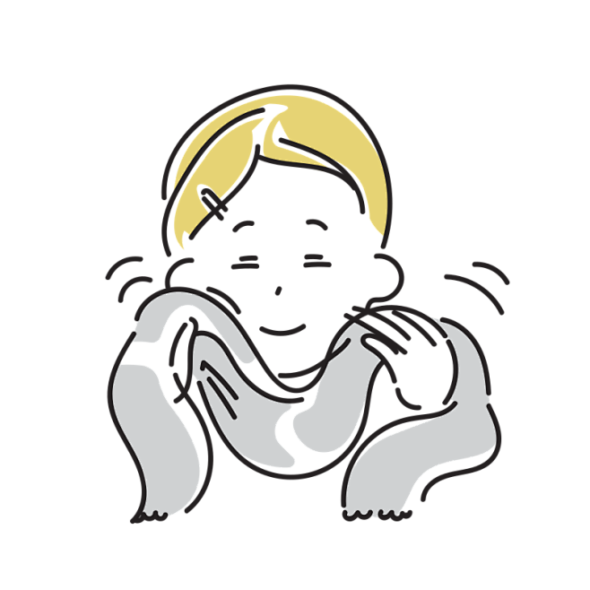 タオルで顔をふく女性のイラスト（化粧・美...