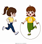 卡通女孩运动户外跑步跳绳组合图插画素材png图片素材