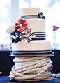 海洋海军风条纹婚礼蛋糕,