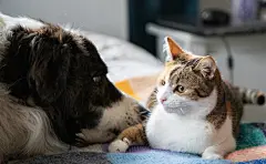 点击来源直接获取大图文件 |可爱的小狗和小猫在床上