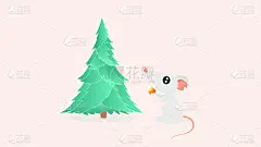 绘画插图,圣诞树,矢量,老鼠,晚会,小的,白色,可爱的,鼠年