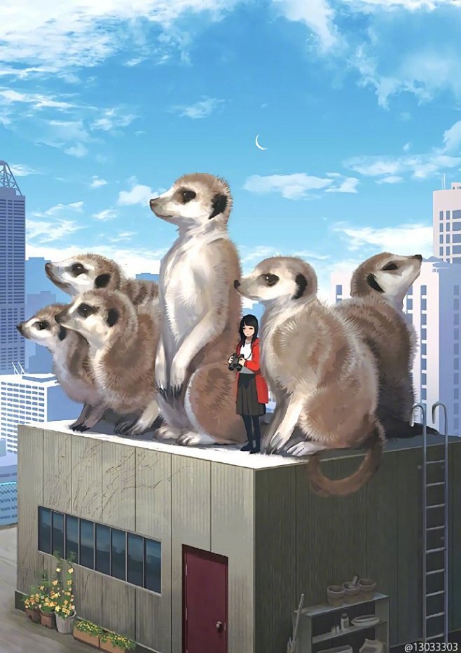 日本插画家もの久保近期的巨型动物，满满的...